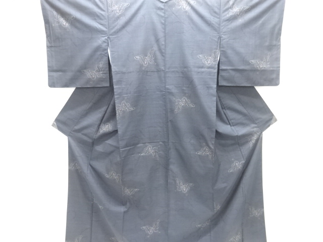 JAPANESE KIMONO / DORO OSHIMA TSUMUGI (7 maruki) / WOVEN BUTTERFLY 